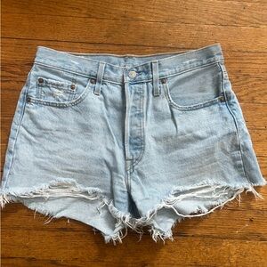 Levi's Blue Jean Shorts with Distressed Hem